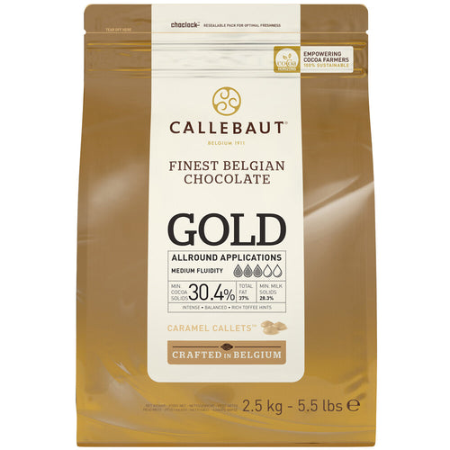 Callebaut Gold Caramelized White Chocolate Callets™  With 30.4% Cacao And 28.3% Milk1 bag , 2.5 kg-5.5 lbs