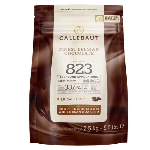 Callebaut 823 Milk Chocolate Baking Callets - 33.6% - 1 bag, 2.5 kg-5.5 lbs